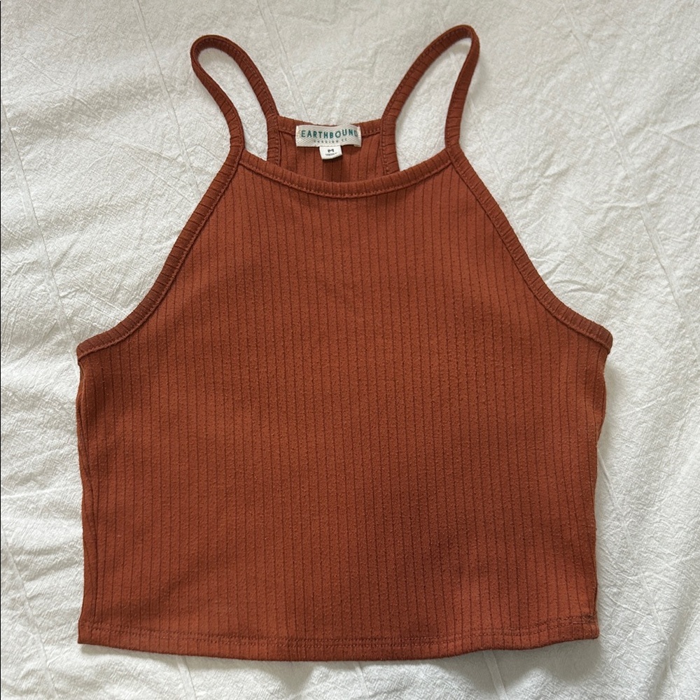 Earthbound Terracotta Ribbed Cropped Tank Top
